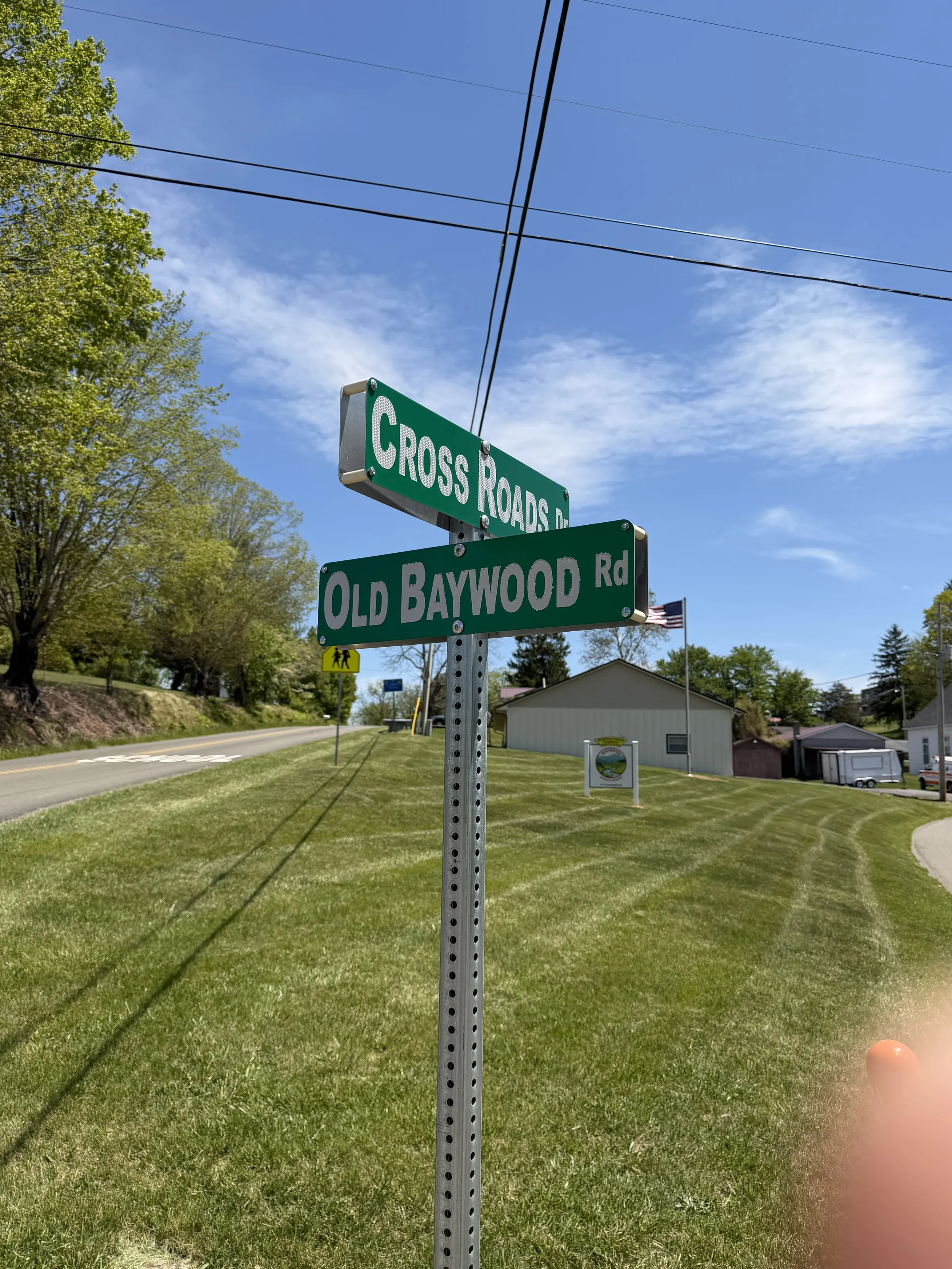 Cross Roads Drive and Old Baywood Road intersection sign in eastern Grayson County, Virginia
